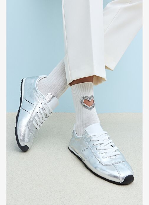 Ziya, Kadın Hakiki Deri Sneaker 1511035Z6300 Gümüş - Görsel 7