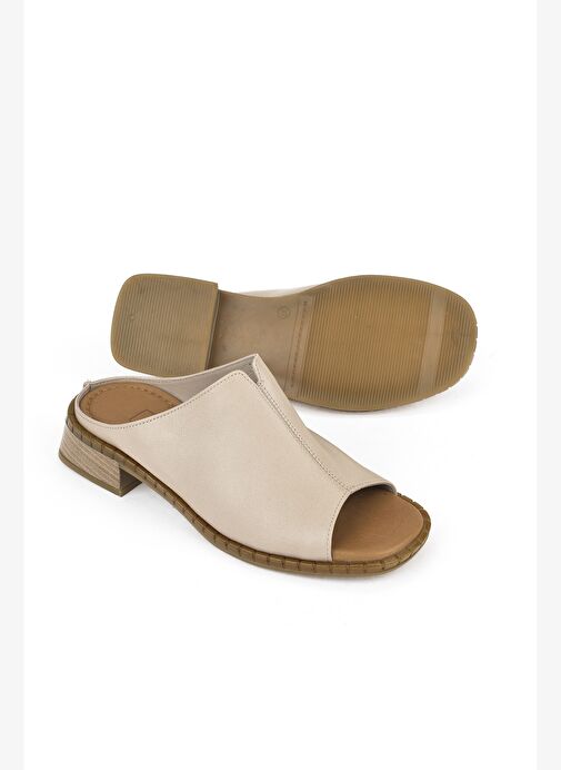 Ziya, Kadın Hakiki Deri Topuklu Terlik 1511047Z022 Vizon - Görsel 5