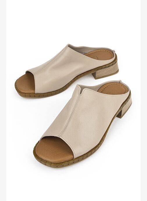 Ziya, Kadın Hakiki Deri Topuklu Terlik 1511047Z022 Vizon - Görsel 6