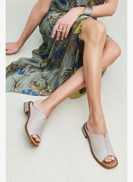 Ziya, Kadın Hakiki Deri Topuklu Terlik 1511047Z022 Vizon - Görsel 7