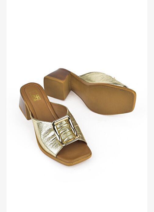 Ziya, Kadın Hakiki Deri Topuklu Terlik 151992Z19008 Altın - Görsel 5