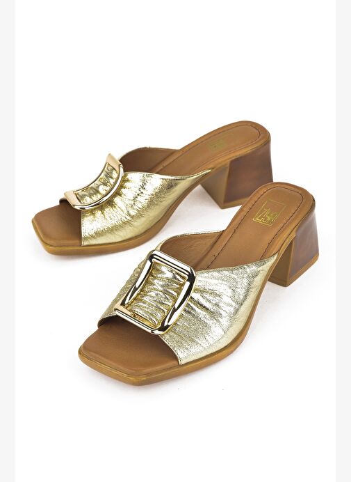 Ziya, Kadın Hakiki Deri Topuklu Terlik 151992Z19008 Altın - Görsel 6
