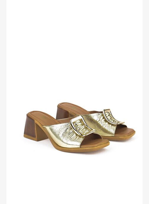 Ziya, Kadın Hakiki Deri Topuklu Terlik 151992Z19008 Altın - Görsel 3