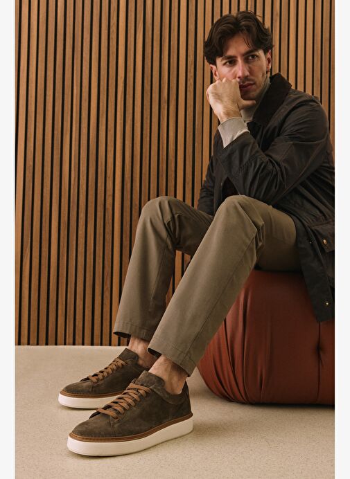 Ziya, Erkek Hakiki Deri Sneaker 1531026ZH182 Haki - Görsel 7