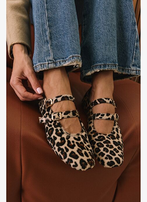 Ziya, Kadın Hakiki Deri Babet 153111Z40831 Bej-Leopar - Görsel 7