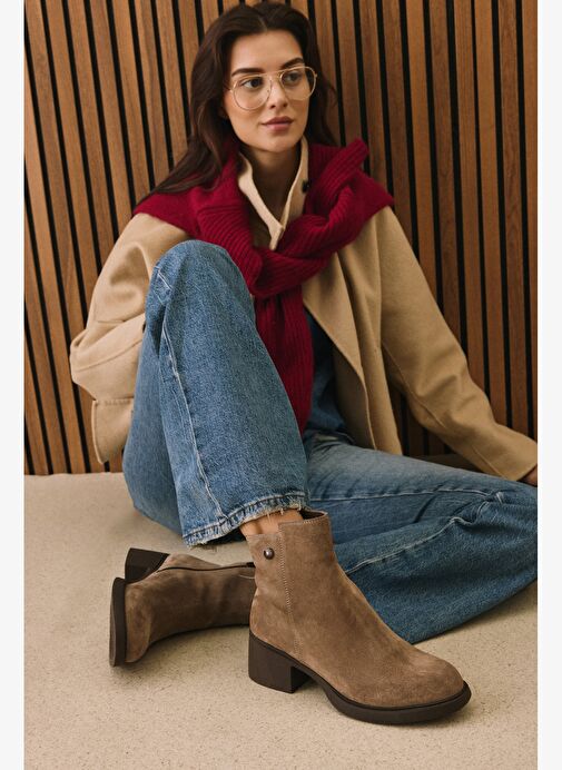 Ziya, Kadın Hakiki Deri Bot 153359Z6212 Vizon - Görsel 7