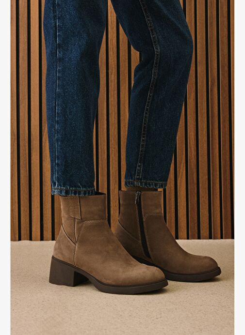 Ziya, Kadın Hakiki Deri Bot 153359Z623 Vizon - Görsel 7