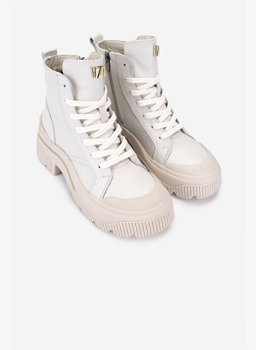 Valmenti Kadın Hakiki Deri Kırık Beyaz Casual Bot - Görsel 3