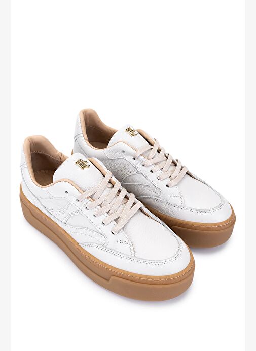 Tamer Tanca Kadın Hakiki Deri Kırık Beyaz Sneakers & Spor Ayakkabı - Görsel 3