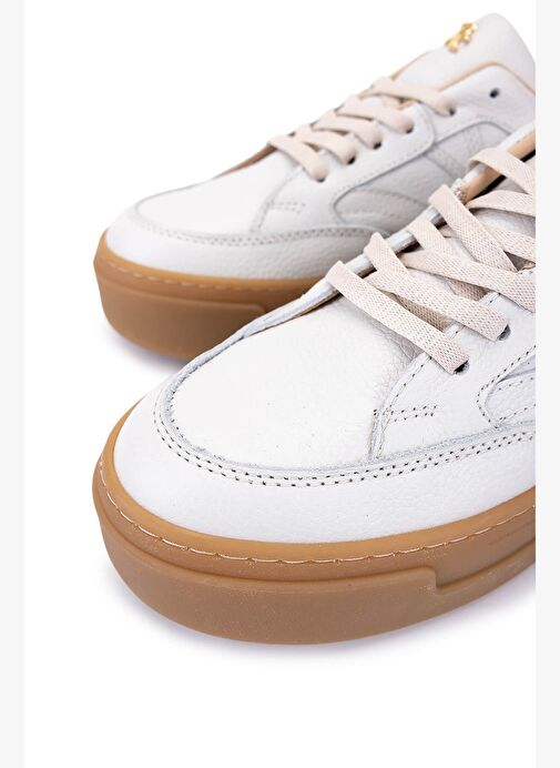 Tamer Tanca Kadın Hakiki Deri Kırık Beyaz Sneakers & Spor Ayakkabı - Görsel 4