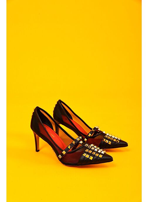 Vita Gerçek Deri Kadın Topuklu Ayakkabı Siyah Tül - Görsel 7