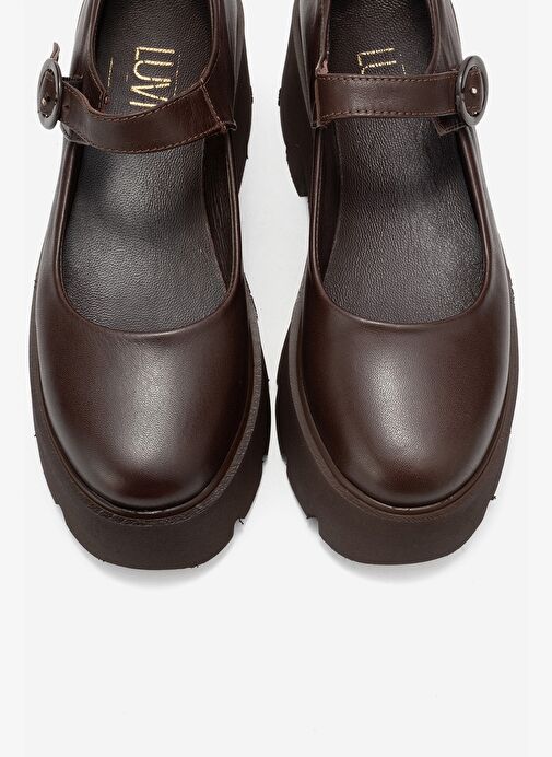 ORINA Kahverengi Cilt Hakiki Deri Kalın Tabanlı Kadın Günlük Ayakkabı - Görsel 3