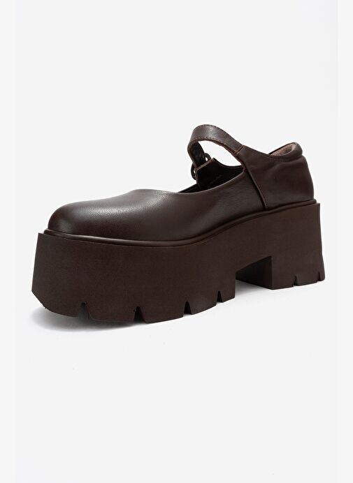 ORINA Kahverengi Cilt Hakiki Deri Kalın Tabanlı Kadın Günlük Ayakkabı - Görsel 5