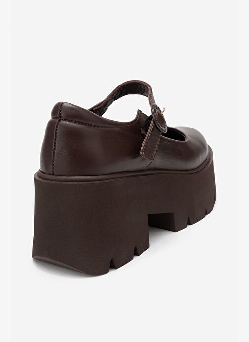 ORINA Kahverengi Cilt Hakiki Deri Kalın Tabanlı Kadın Günlük Ayakkabı - Görsel 6