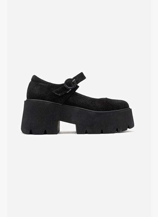 ORINA Siyah Süet Hakiki Deri Kalın Tabanlı Kadın Günlük Ayakkabı - Görsel 7