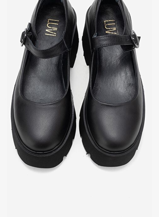 ORINA Siyah Cilt Hakiki Deri Kalın Tabanlı Kadın Günlük Ayakkabı - Görsel 3