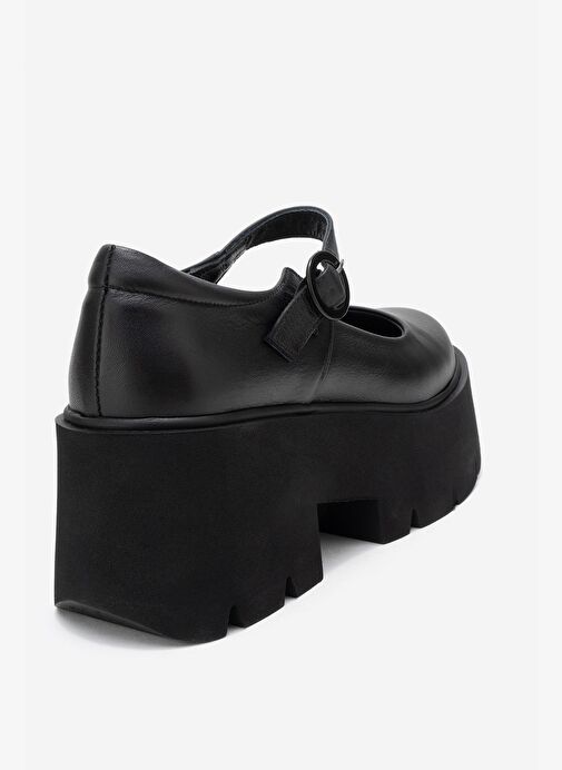 ORINA Siyah Cilt Hakiki Deri Kalın Tabanlı Kadın Günlük Ayakkabı - Görsel 6