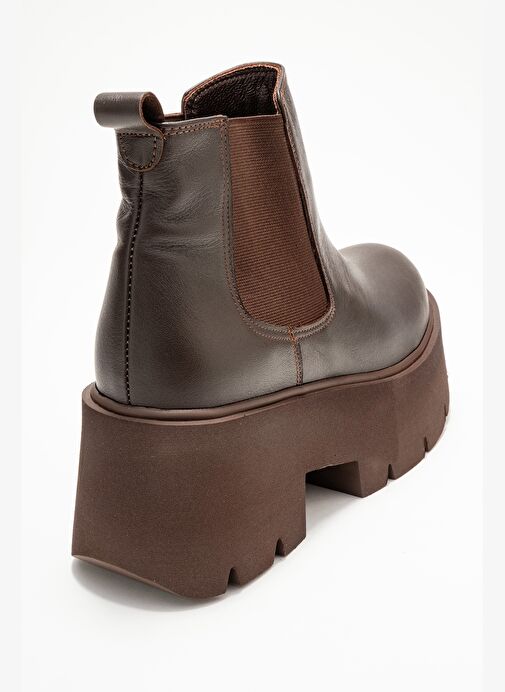 CLEN Kahverengi Cilt Hakiki Deri Lastikli Kadın Kalın Tabanlı Bot - Görsel 6