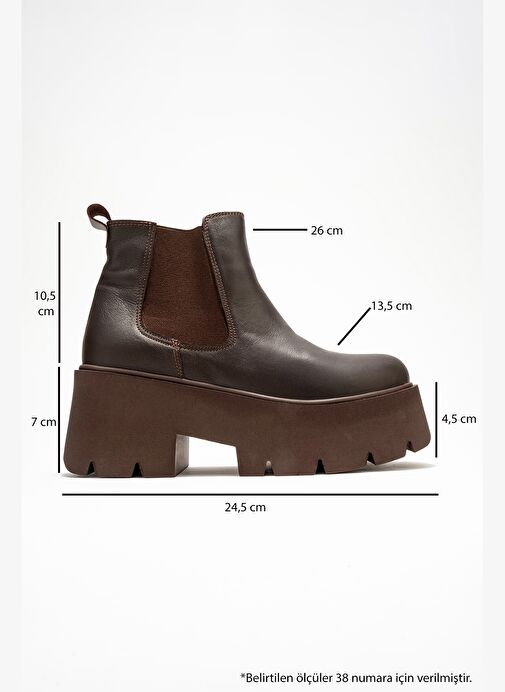 CLEN Kahverengi Cilt Hakiki Deri Lastikli Kadın Kalın Tabanlı Bot - Görsel 7