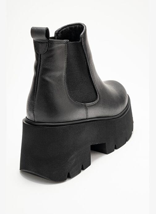 CLEN Siyah Cilt Hakiki Deri Lastikli Kadın Kalın Tabanlı Bot - Görsel 6