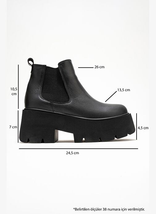 CLEN Siyah Cilt Hakiki Deri Lastikli Kadın Kalın Tabanlı Bot - Görsel 7