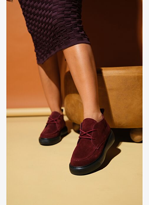 LILYA Bordo Süet Hakiki Deri Kadın Chukka Bot - Görsel 8