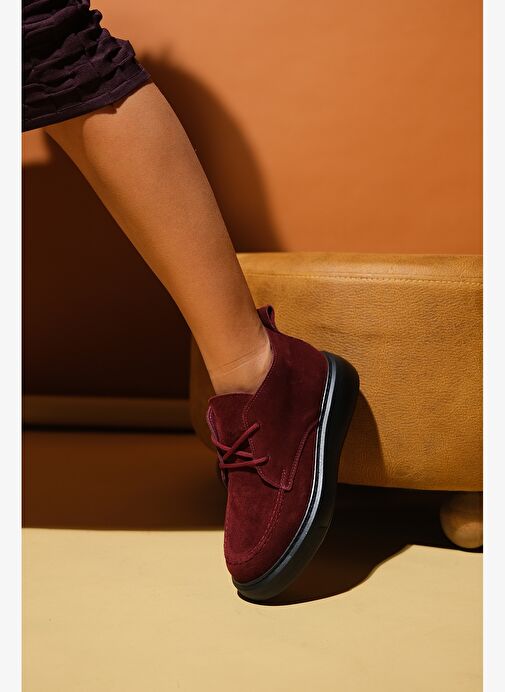 LILYA Bordo Süet Hakiki Deri Kadın Chukka Bot - Görsel 9