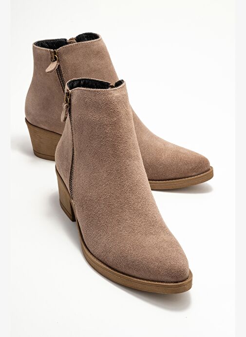 JAYER Vizon Süet Hakiki Deri Fermuarlı Kadın Topuklu Bot - Görsel 2