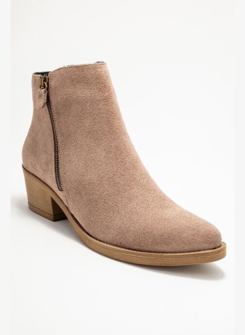 JAYER Vizon Süet Hakiki Deri Fermuarlı Kadın Topuklu Bot - Görsel 4