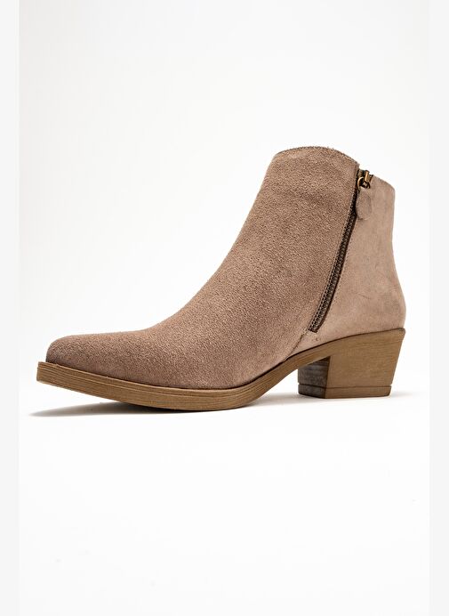 JAYER Vizon Süet Hakiki Deri Fermuarlı Kadın Topuklu Bot - Görsel 5