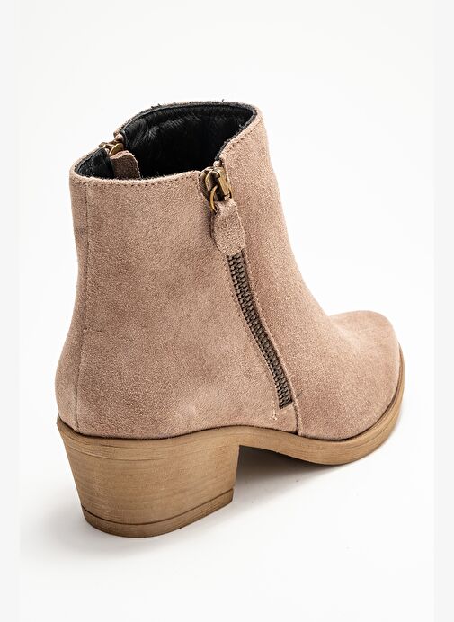 JAYER Vizon Süet Hakiki Deri Fermuarlı Kadın Topuklu Bot - Görsel 6