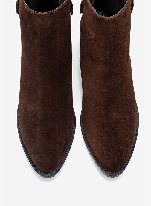 JAYER Kahverengi Süet Hakiki Deri Fermuarlı Kadın Topuklu Bot - Görsel 3