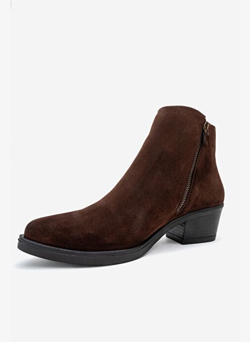 JAYER Kahverengi Süet Hakiki Deri Fermuarlı Kadın Topuklu Bot - Görsel 5