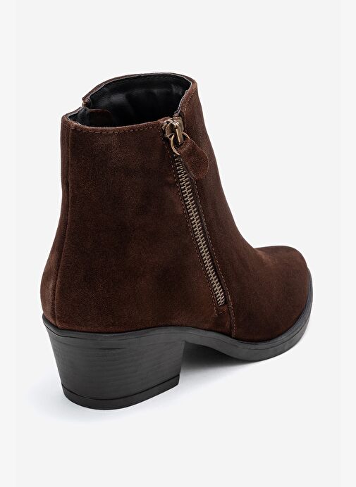 JAYER Kahverengi Süet Hakiki Deri Fermuarlı Kadın Topuklu Bot - Görsel 6