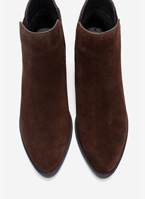 DOVENA Kahverengi Süet Hakiki Deri Lastikli Kadın Topuklu Bot - Görsel 3