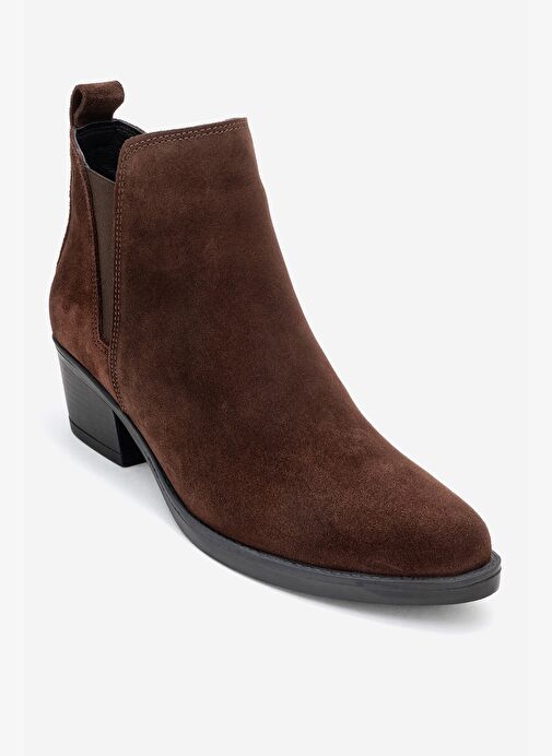 DOVENA Kahverengi Süet Hakiki Deri Lastikli Kadın Topuklu Bot - Görsel 4