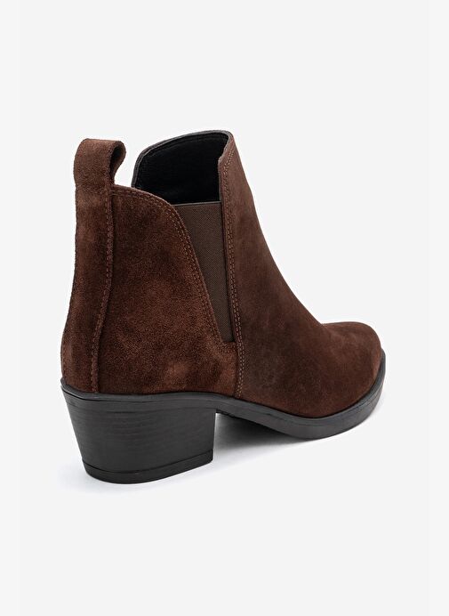 DOVENA Kahverengi Süet Hakiki Deri Lastikli Kadın Topuklu Bot - Görsel 6