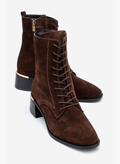 AVIA Kahverengi Süet Hakiki Deri Kadın Kalın Topuklu Bot - Görsel 2