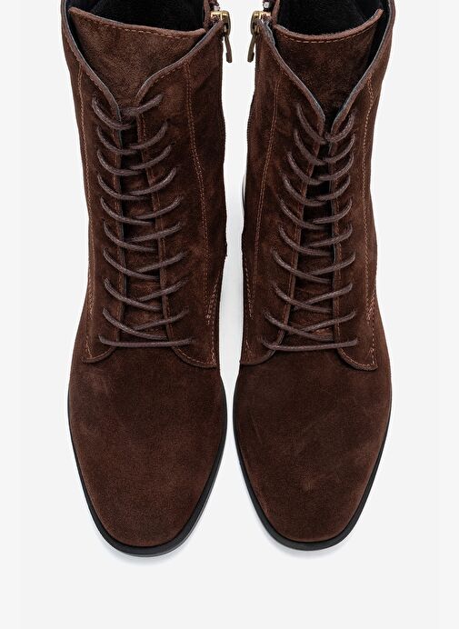 AVIA Kahverengi Süet Hakiki Deri Kadın Kalın Topuklu Bot - Görsel 3