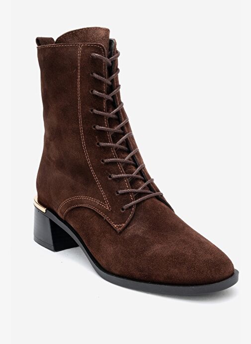 AVIA Kahverengi Süet Hakiki Deri Kadın Kalın Topuklu Bot - Görsel 4