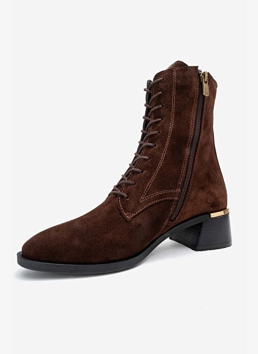 AVIA Kahverengi Süet Hakiki Deri Kadın Kalın Topuklu Bot - Görsel 5