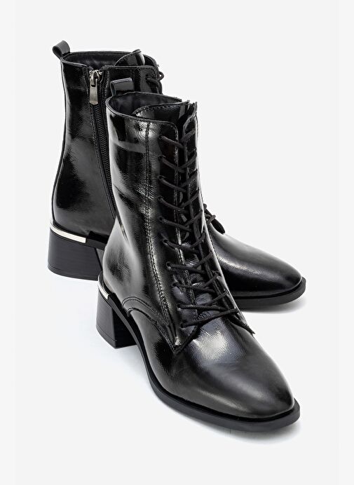AVIA Siyah Kırışık Rugan Hakiki Deri Hakiki Deri Kadın Kalın Topuklu Bot - Görsel 2