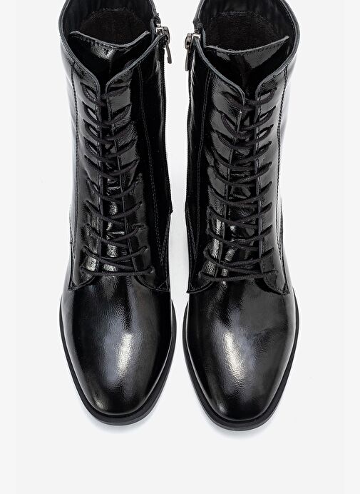 AVIA Siyah Kırışık Rugan Hakiki Deri Hakiki Deri Kadın Kalın Topuklu Bot - Görsel 3