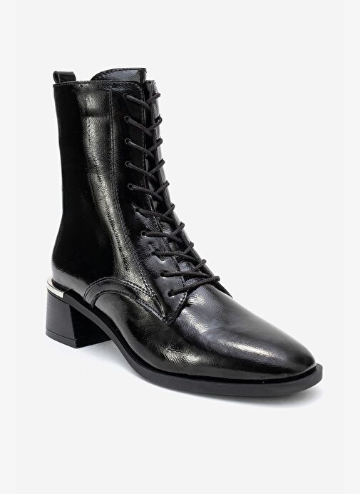 AVIA Siyah Kırışık Rugan Hakiki Deri Hakiki Deri Kadın Kalın Topuklu Bot - Görsel 4