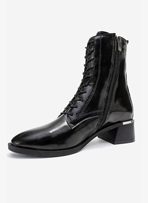 AVIA Siyah Kırışık Rugan Hakiki Deri Hakiki Deri Kadın Kalın Topuklu Bot - Görsel 5