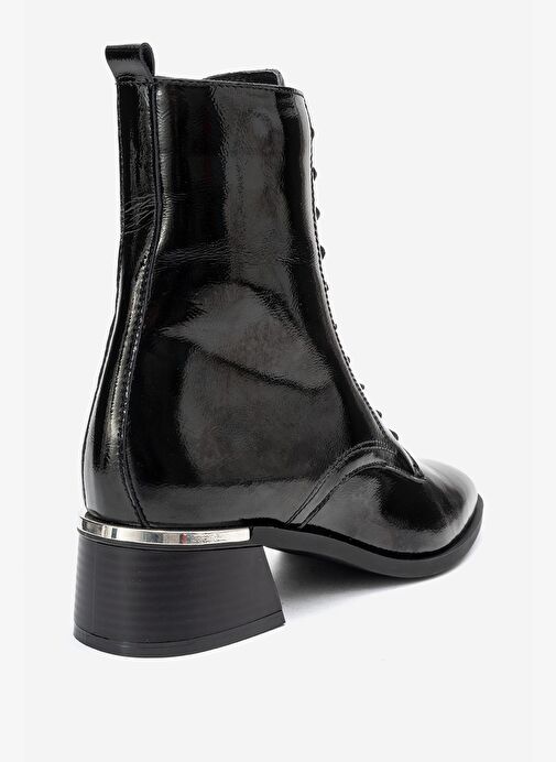 AVIA Siyah Kırışık Rugan Hakiki Deri Hakiki Deri Kadın Kalın Topuklu Bot - Görsel 6