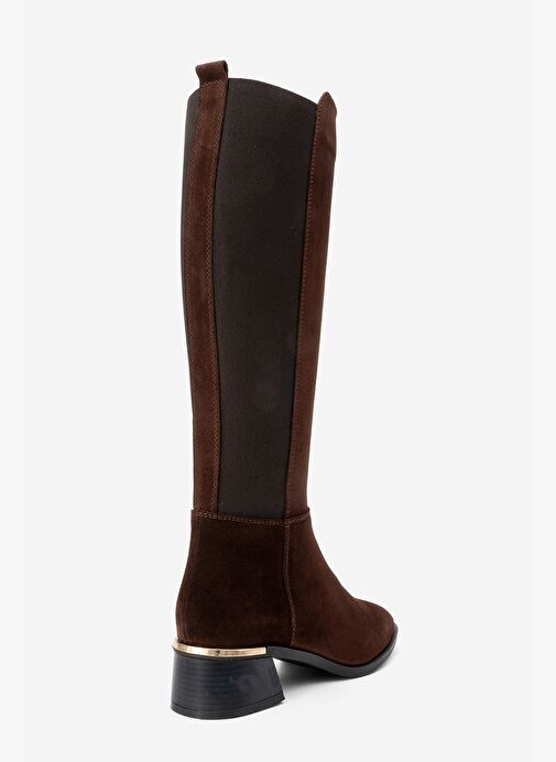 ROCHOS Kahverengi Süet Streç Detaylı Hakiki Deri Kadın Çizme - Görsel 6