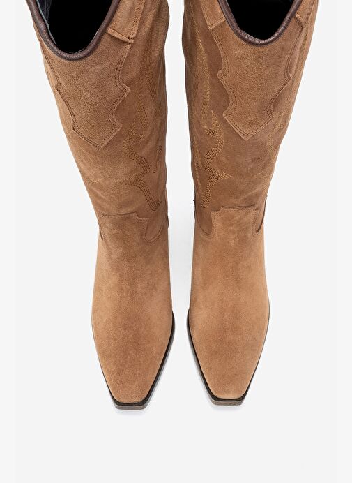 PİETRO Toprak Hakiki Deri Süet Kadın Western Çizme - Görsel 3