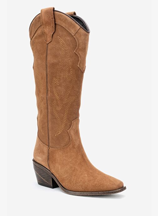 PİETRO Toprak Hakiki Deri Süet Kadın Western Çizme - Görsel 4