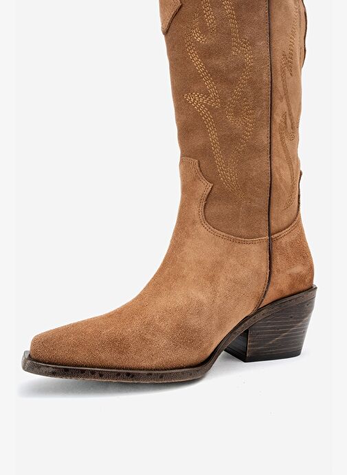PİETRO Toprak Hakiki Deri Süet Kadın Western Çizme - Görsel 5